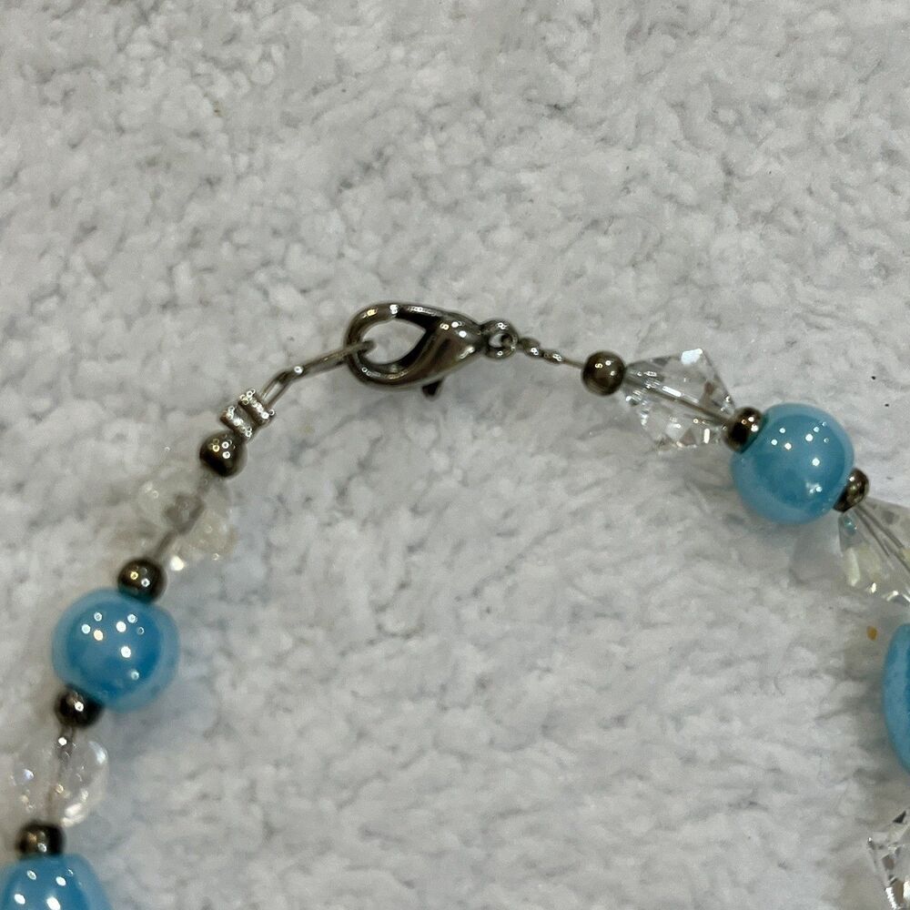 Vintage Glass Bead Bracelet 7.5” Long Blue Silver Tone Coastal Beachy - Picture 4 of 6